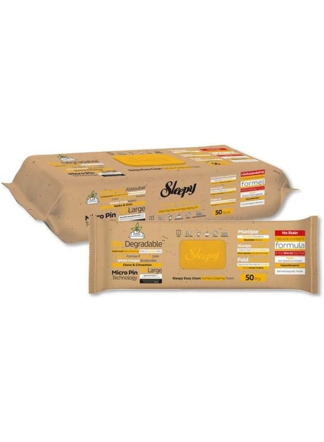 Sleepy Easy Clean Biodegradable Surface Cleaning Wipes | Clove & Cinnamon Additive | 50 Sheets | 50 Pack - Image 1